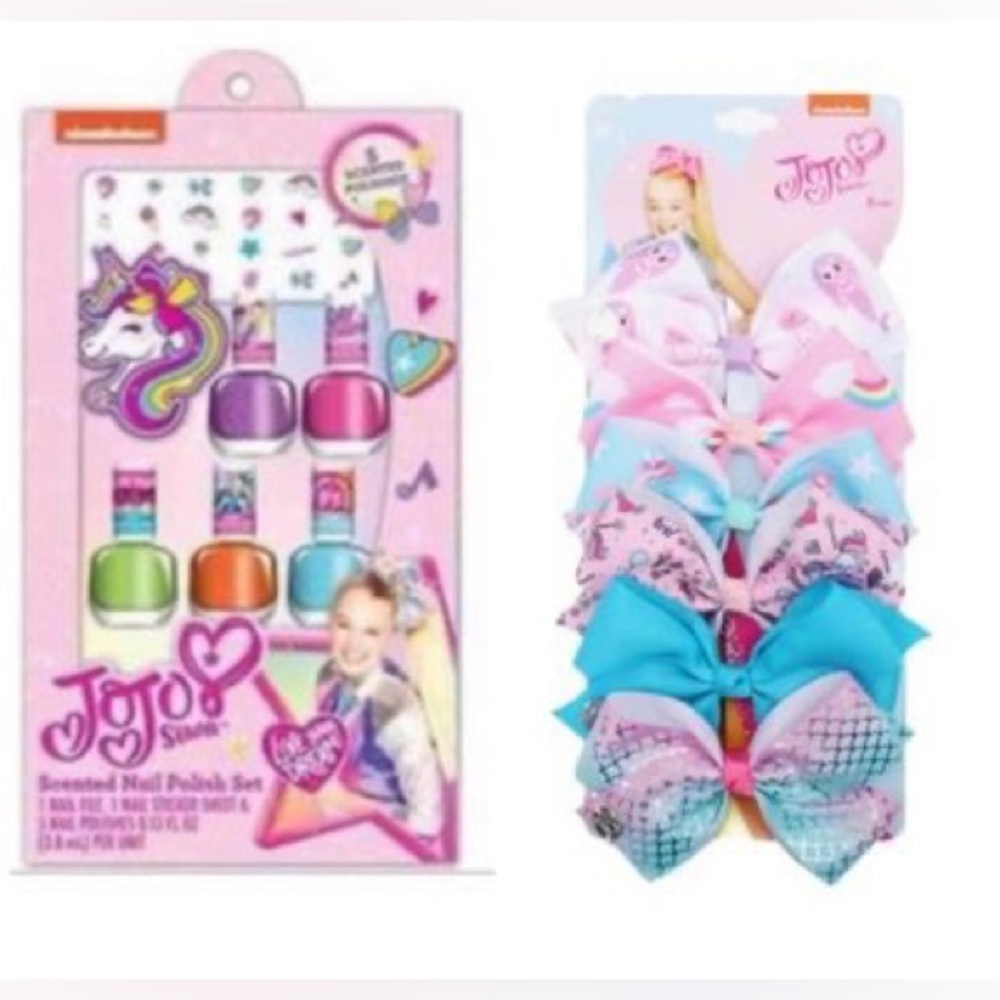 New 2pc Nickelodeon JoJo Siwa Scented Nail Kit & 6-Pack Hair Bows